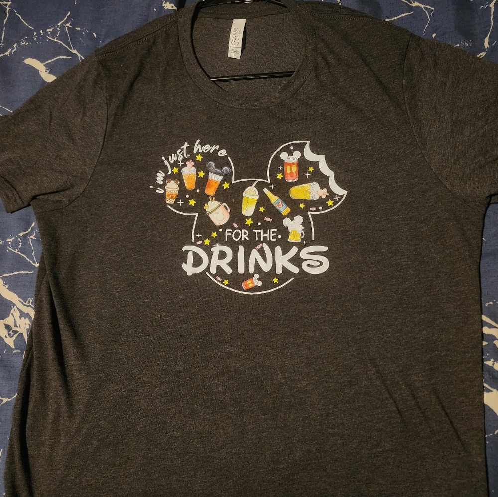 Grey Here for the Drinks Disney Tshirt